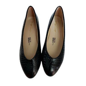 Angel Steps Slip On Wedge Black Faux Alligator Flats Women's Size 7M